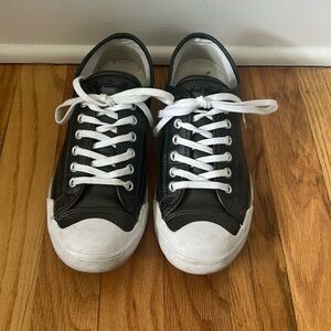 Converse Womens 8 Jack Purcell Leather Silver Metallic Pewter Low Top Sneakers